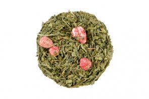 Ett oemotståndligt grönt te med frystorkade jordgubbar.