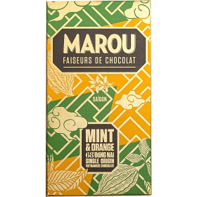 Vietnamesisk mörk choklad med mynta & apelsin med kakao från regionen Dong Nai. Vegansk bean to barchoklad från prisbelönade Mar