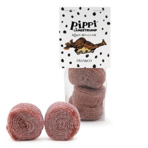 Pippis röda kolarullar med fruktsmak.