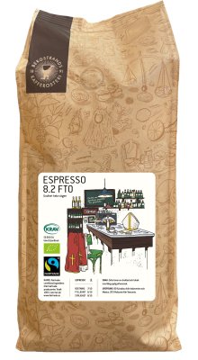 Zoom bild av Ett friskt och trevligt kaffe med ljus crema. Det är mellanrostat vilket är ovanligt för espresso, gott till det mesta, alla tim